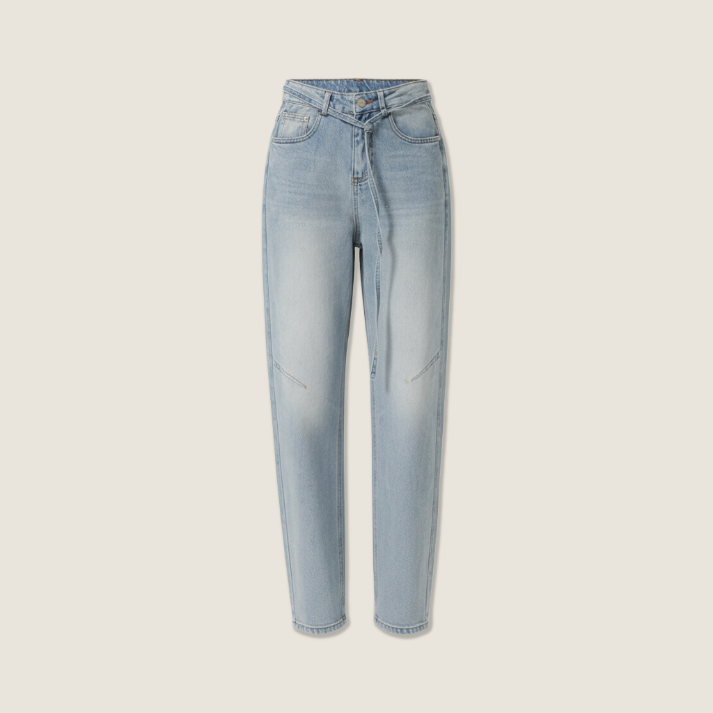 Rhinestone-Accent Loose Denim Pants A10093