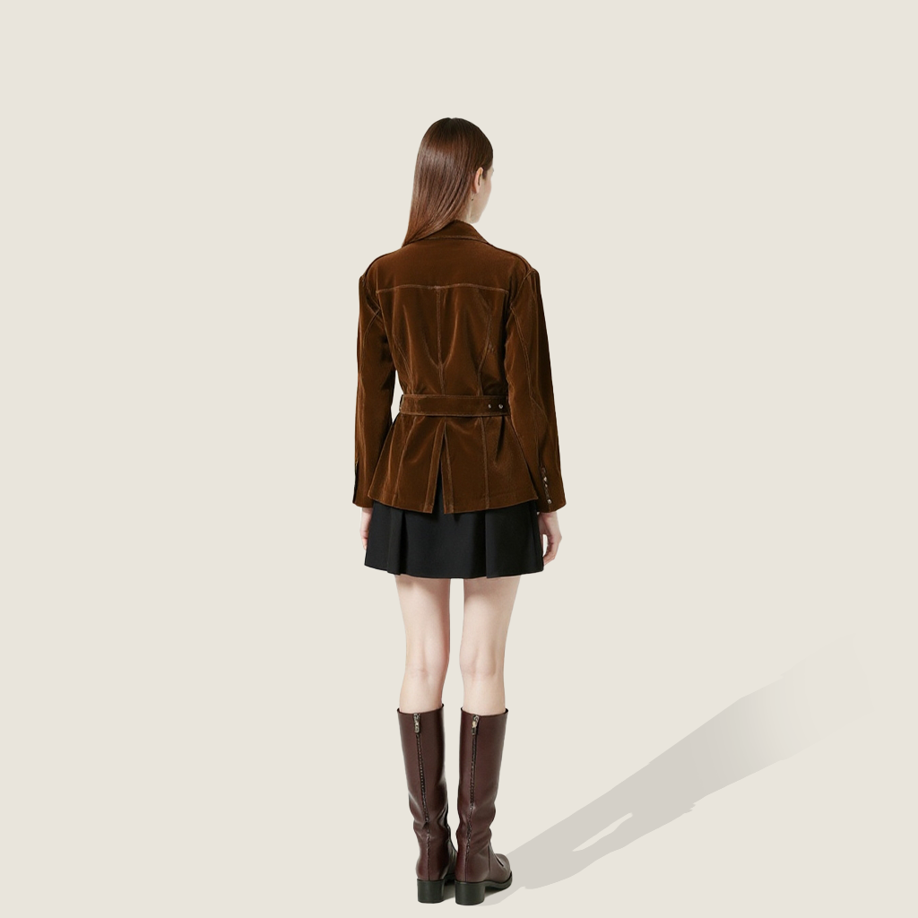 Women's Corduroy Button Front Collared Belted Shirt Jacket A10166
