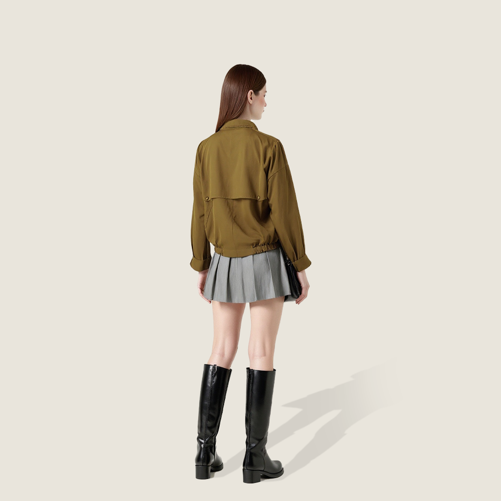Women's Cropped Zip-Up Jacket with Collar A10178