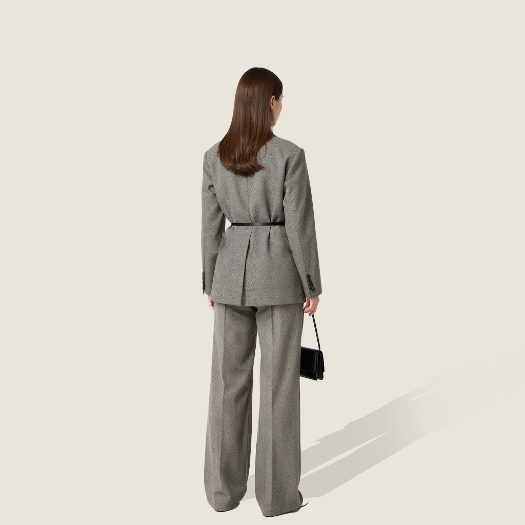 Tailored Wool Belted Suit Two-Piece Set A10218