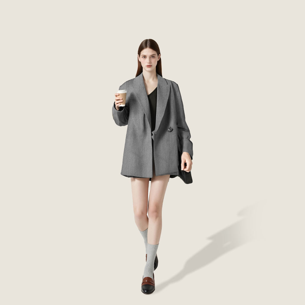 Women's Asymmetric Lapel Stylish Single-Button Blazer A10222