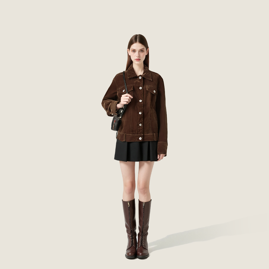 Women's Retro Casual Corduroy Button-Front Trucker Jacket A10232