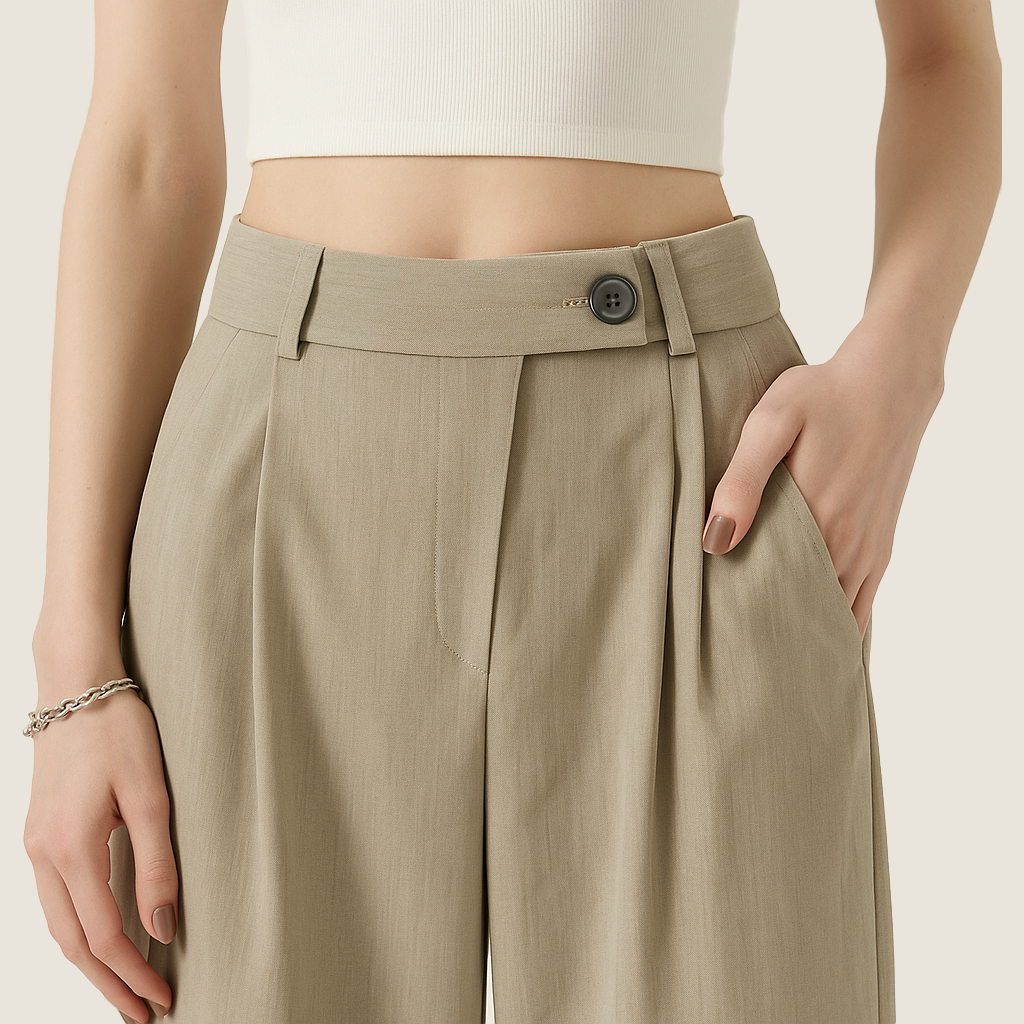 Women's High-Waisted Wide-Leg Pants with Pleated Detail A10234