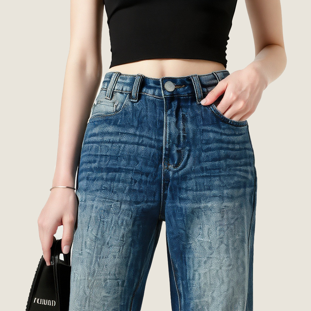 Women's Vintage Wash High-Waisted Straight Leg Jeans A10262