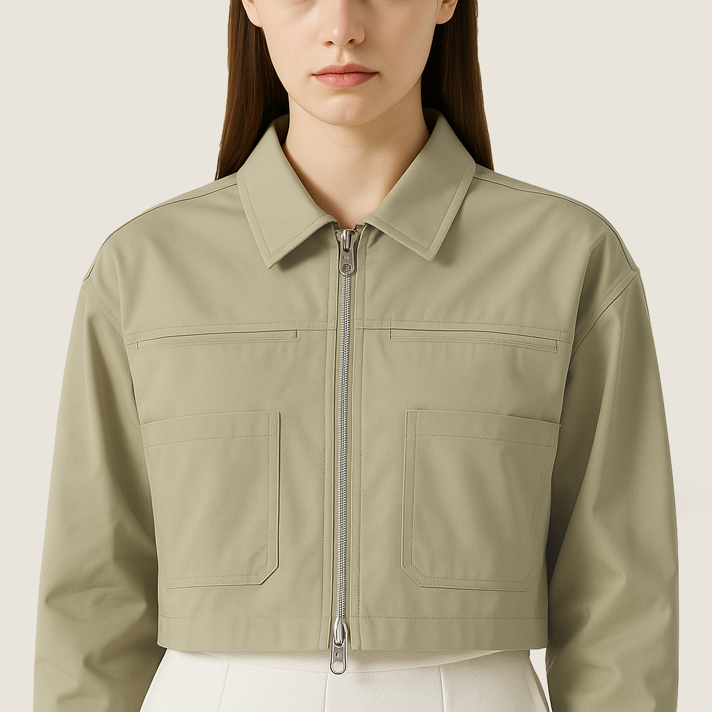 Women's Cropped Zip-Up Jacket with Pockets A10265