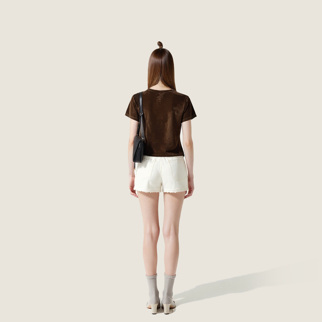 Women's Velvet Short-Sleeve T-Shirt with Cute Bear Graphic A10267