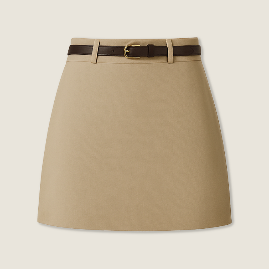 Wool-Blend Mini Skirt With Belt A10052