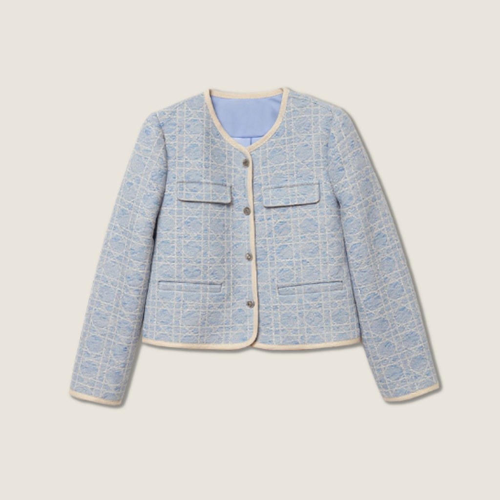 Women's Plaid Elegant Patterned Cropped-Trendy Button-Up Long Sleeve Coat A10204