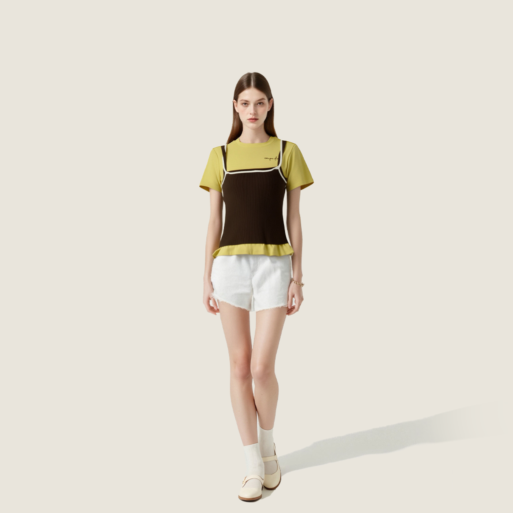 Women's Layered Contrast Color Tank & Tee Trendy Two-in-One Style A10198