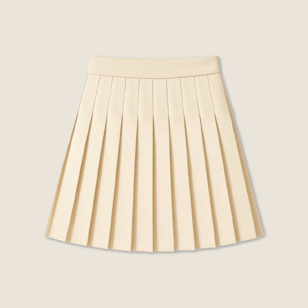 Contrast Waistband Wool Blend Pleated Mini Skirt A10051