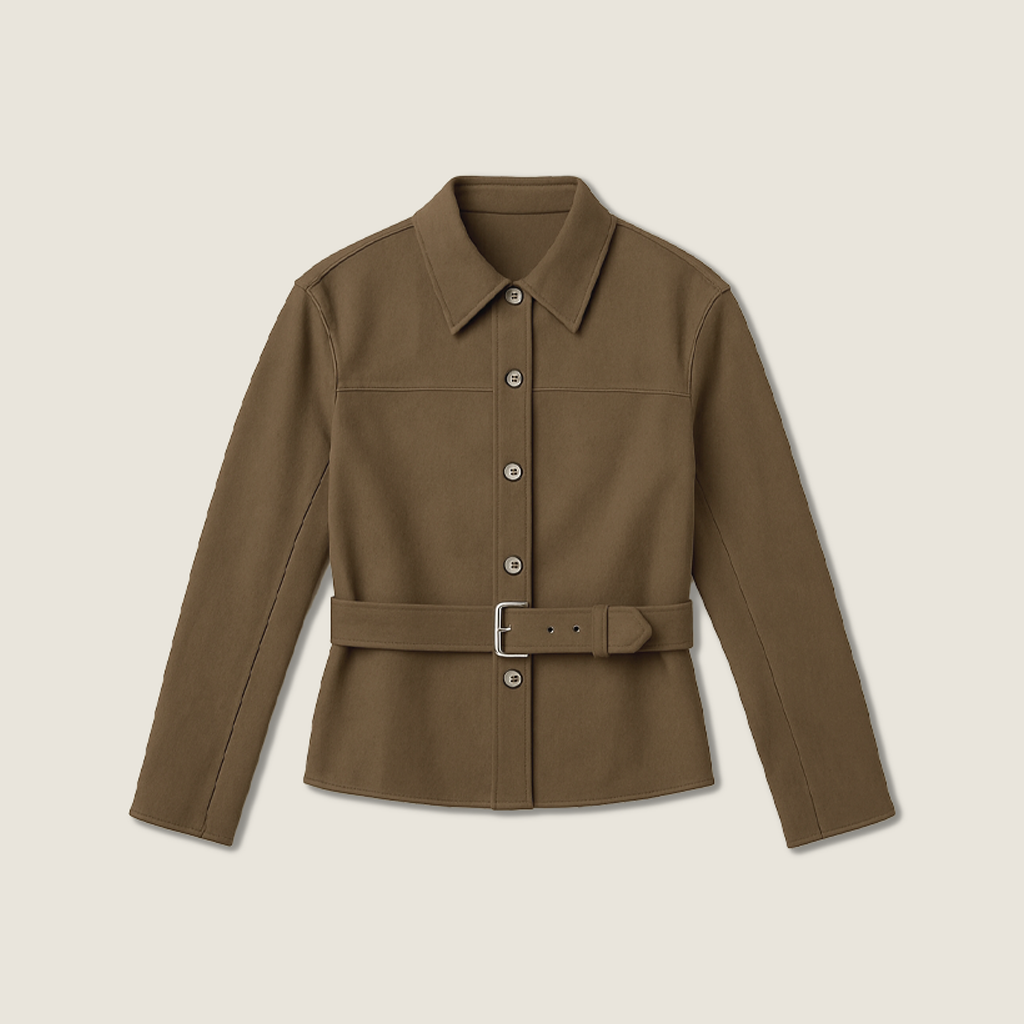 Women's Suede Button Front Collared Belted Shirt Jacket A10233