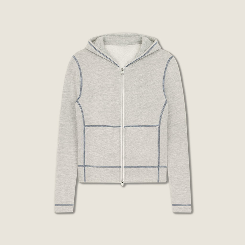 Zip-Up Contrast Stitch Casual Sportswear Two-Piece Set A10223