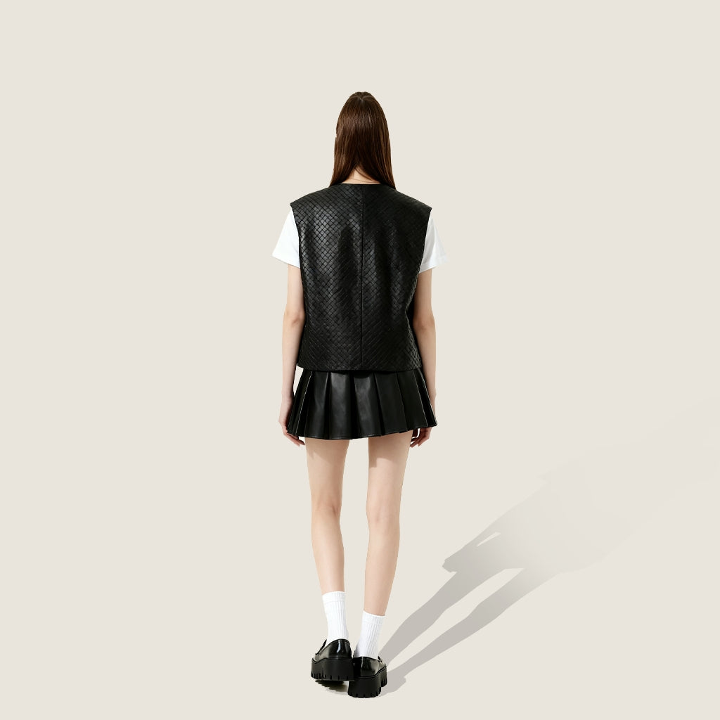 Woven Genuine Leather Vest A10419