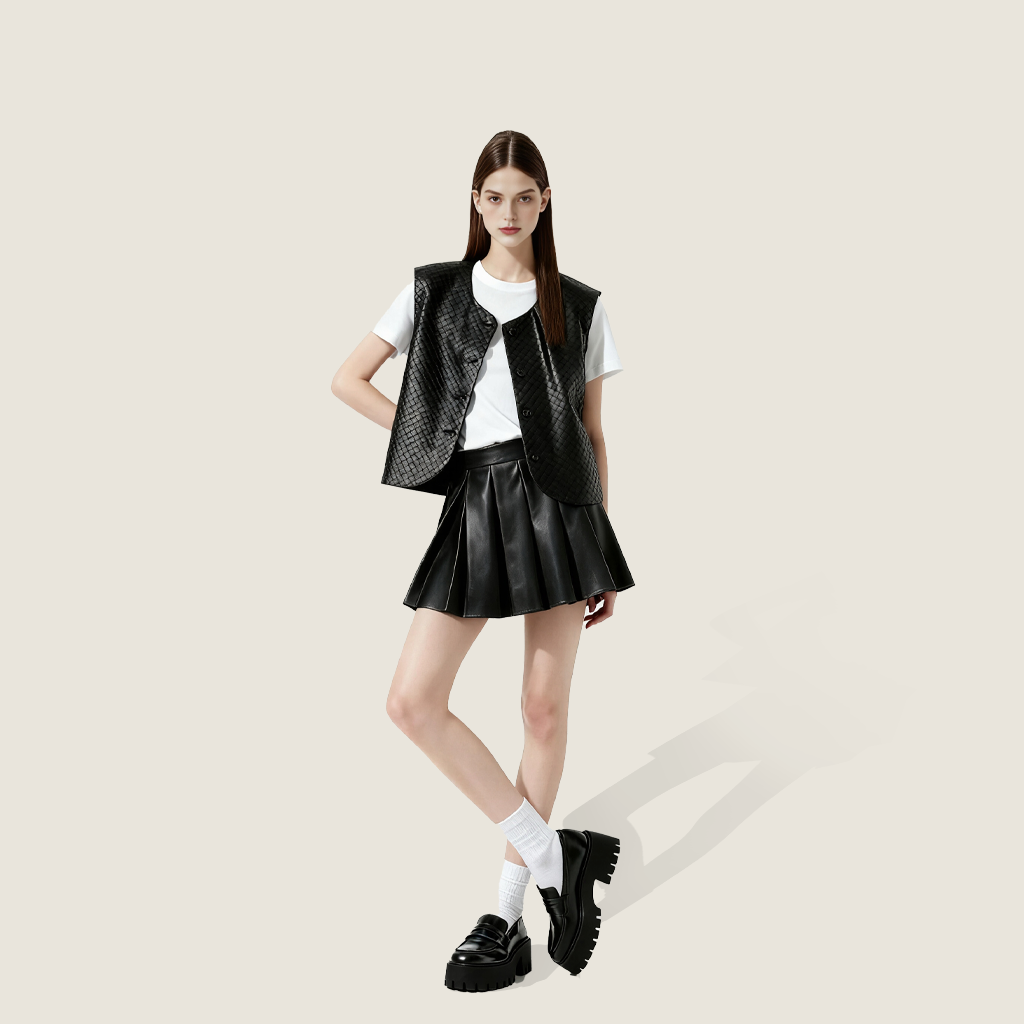 Woven Genuine Leather Vest A10419