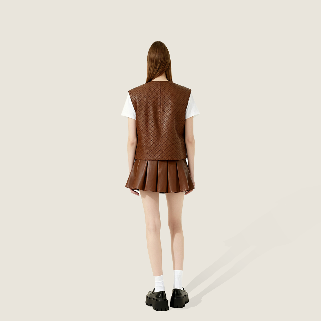 Woven Genuine Leather Vest A10419