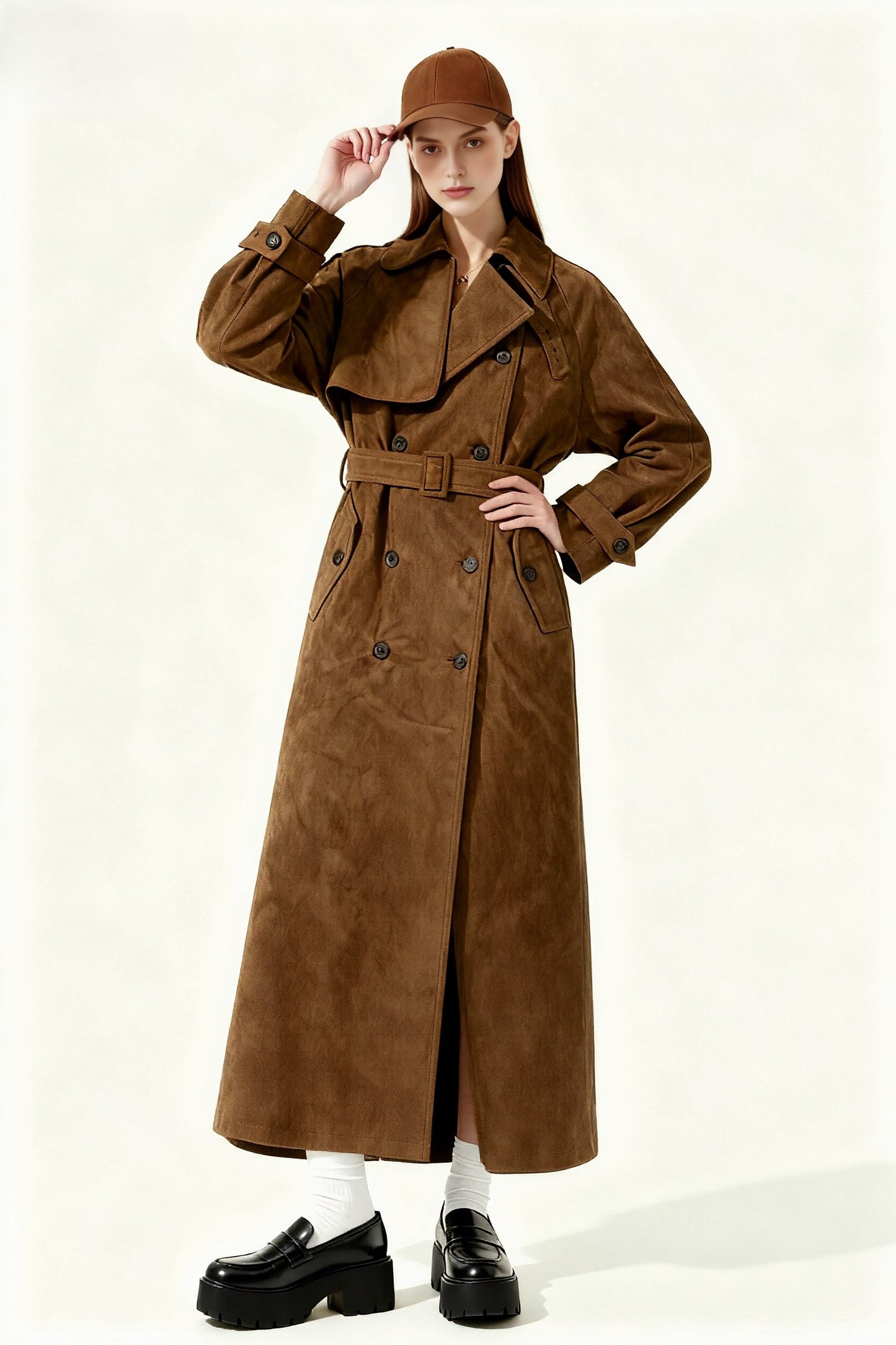 Double-Breasted Suede Coat A10420