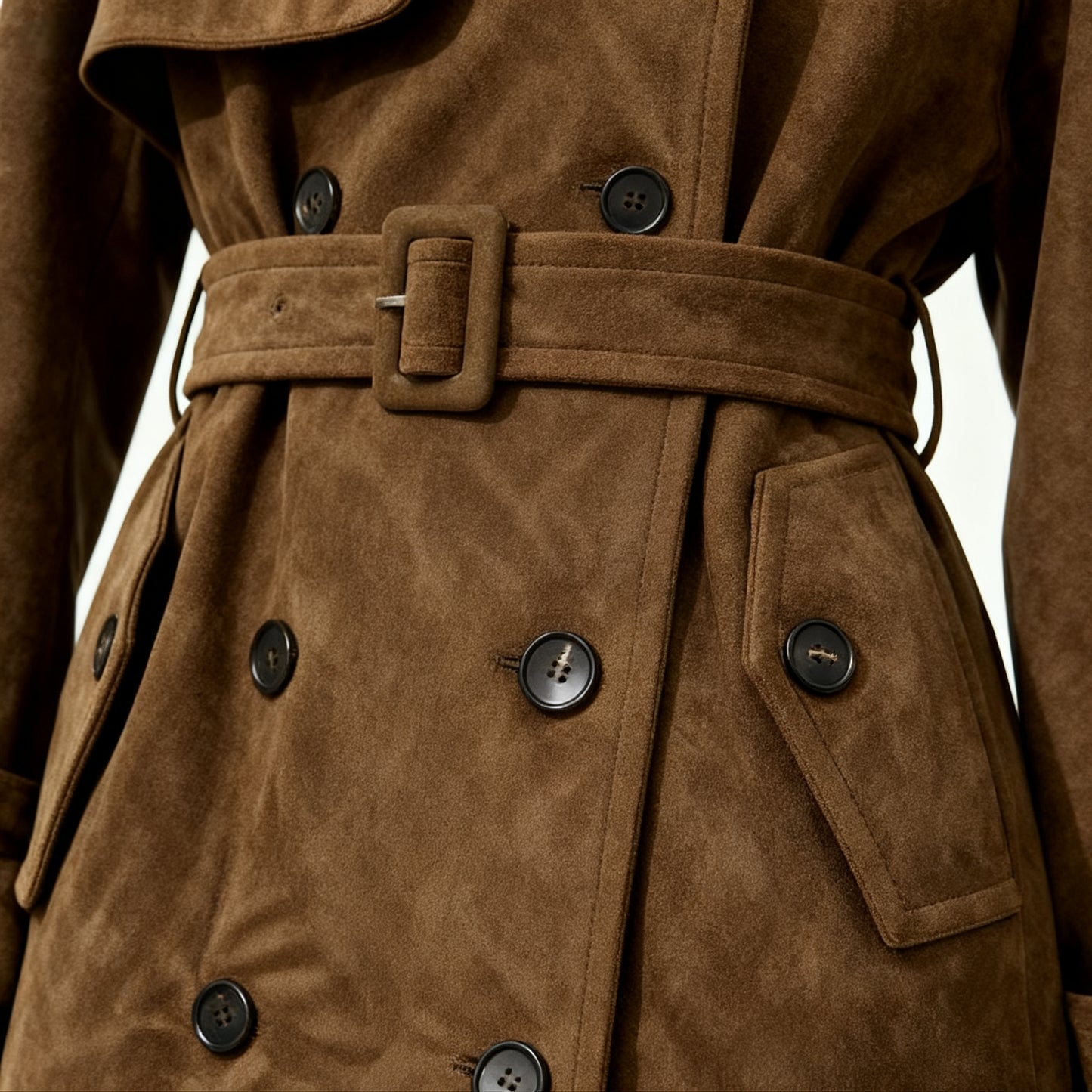 Double-Breasted Suede Coat A10420