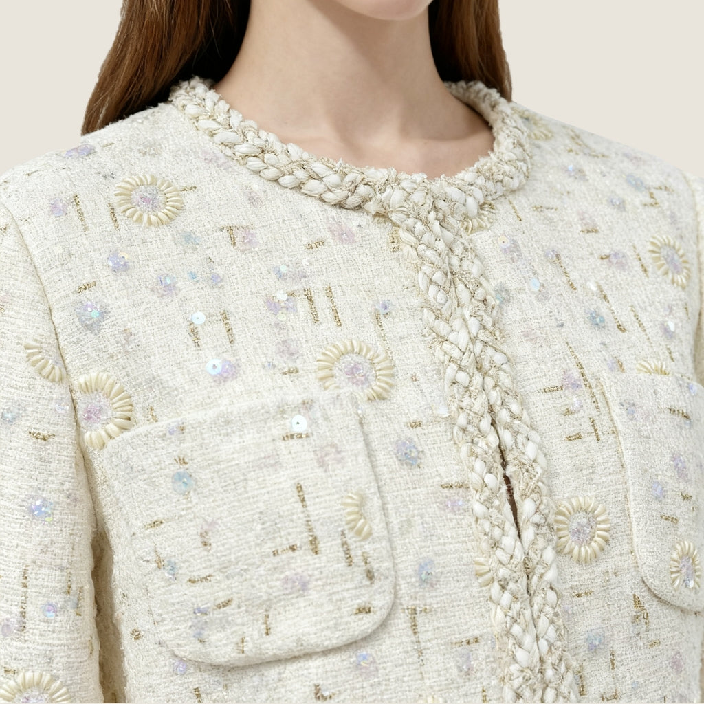 Hand-Embroidered Tweed Jacket A10401