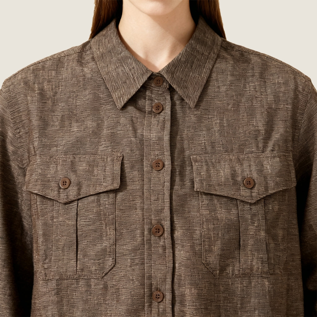 Linen Button-Down Shirt with Flap Pockets A10418