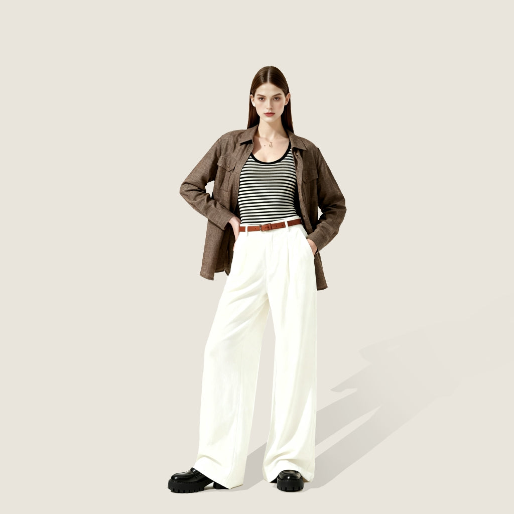 Linen Button-Down Shirt with Flap Pockets A10418