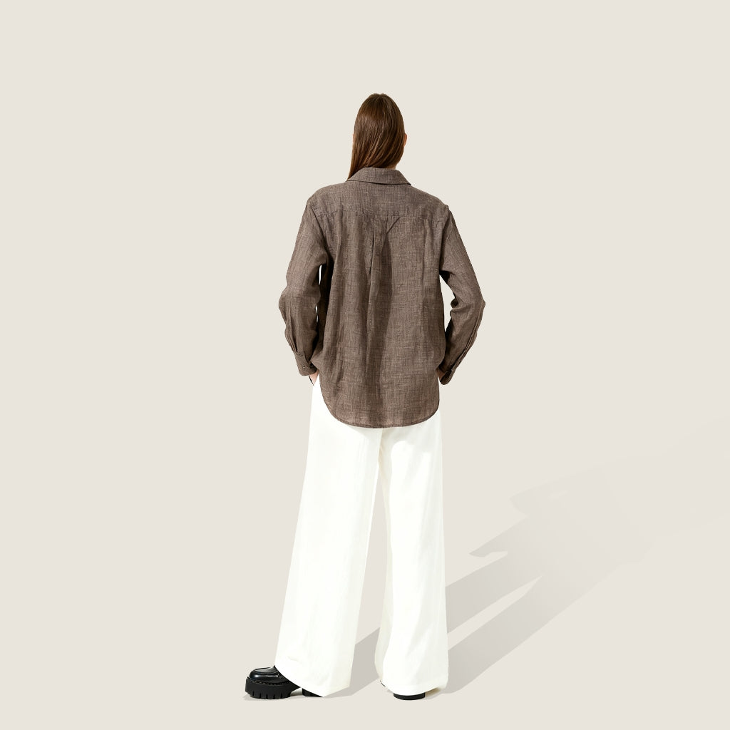 Linen Button-Down Shirt with Flap Pockets A10418