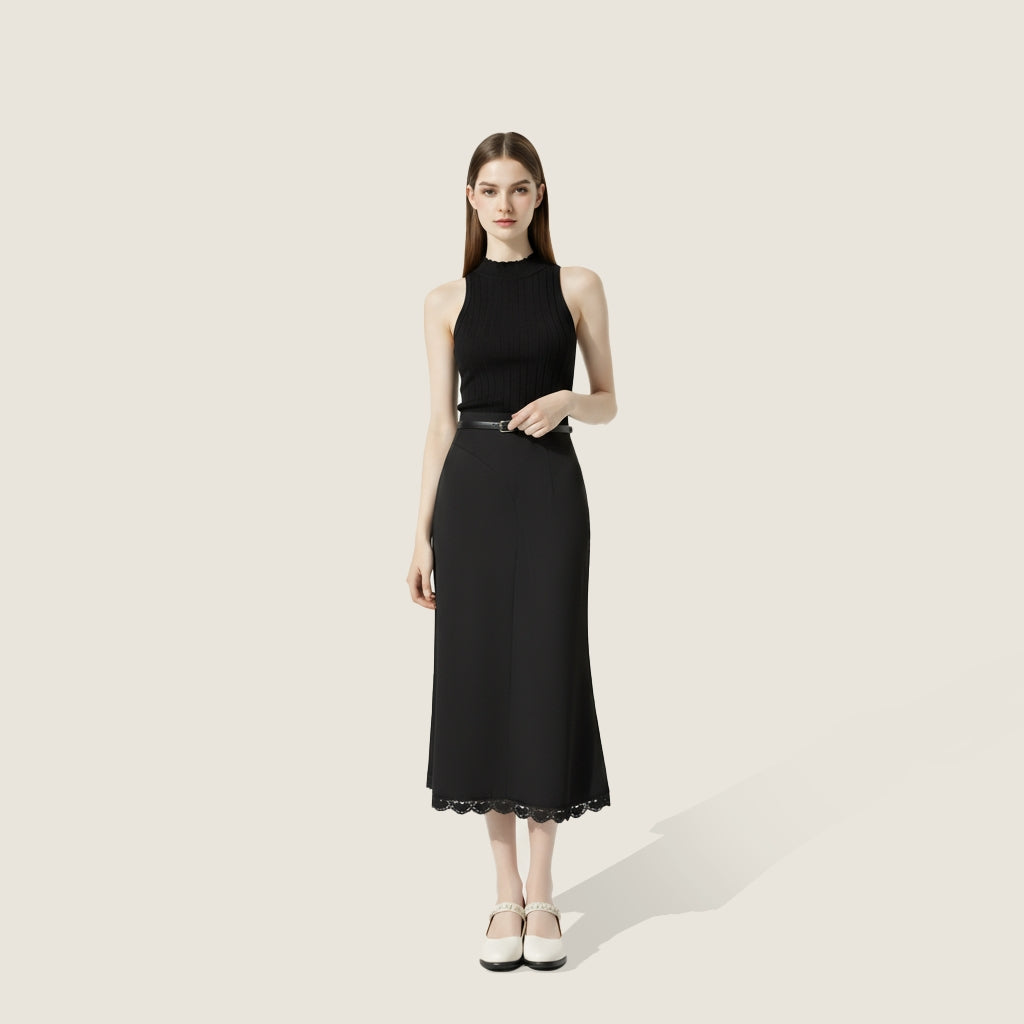 Satin Lace Midi Skirt A10441