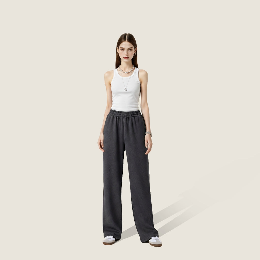 Women's Plain High Waist Wide Leg Trendy Loose Fit Lounge Pants A10333