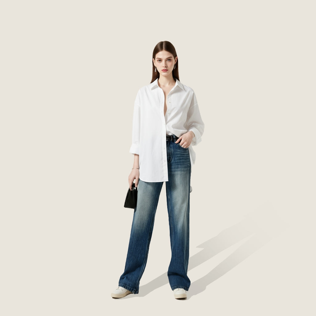 Women's Vintage Wash High-Waisted Straight Leg Jeans A10262