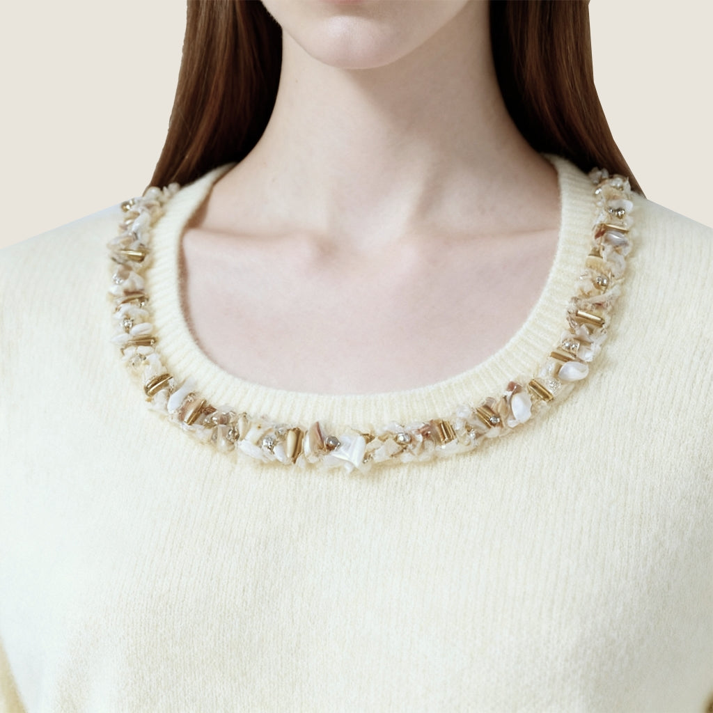 Embellished Scoop-Neck Knit Top A10413