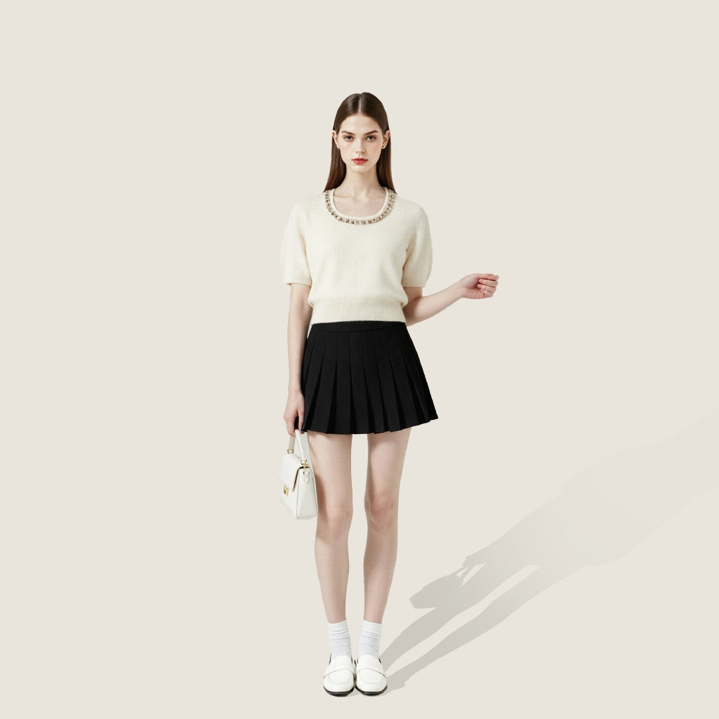 Embellished Scoop-Neck Knit Top A10413