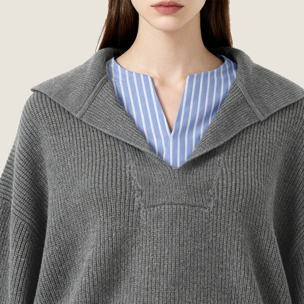 Women's Layered Collar Knit Sweater-Sophisticated & Intellectually Chic Design A10185