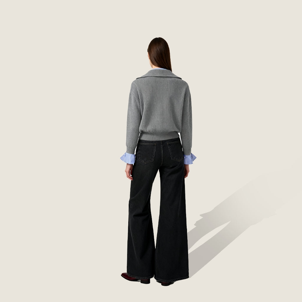 Women's Layered Collar Knit Sweater-Sophisticated & Intellectually Chic Design A10185