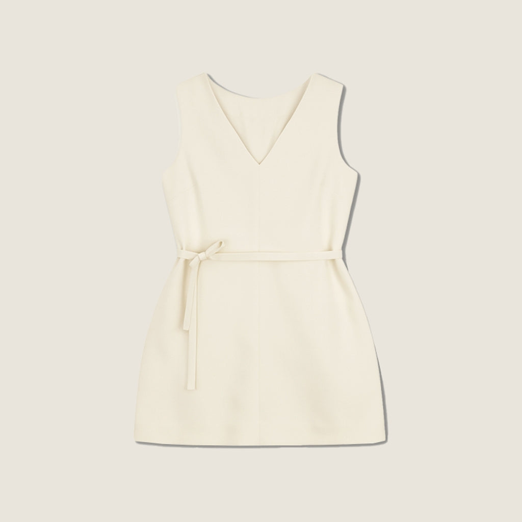 Women's Elegant Sleeveless V-Neck Belted Mini Dress A10163