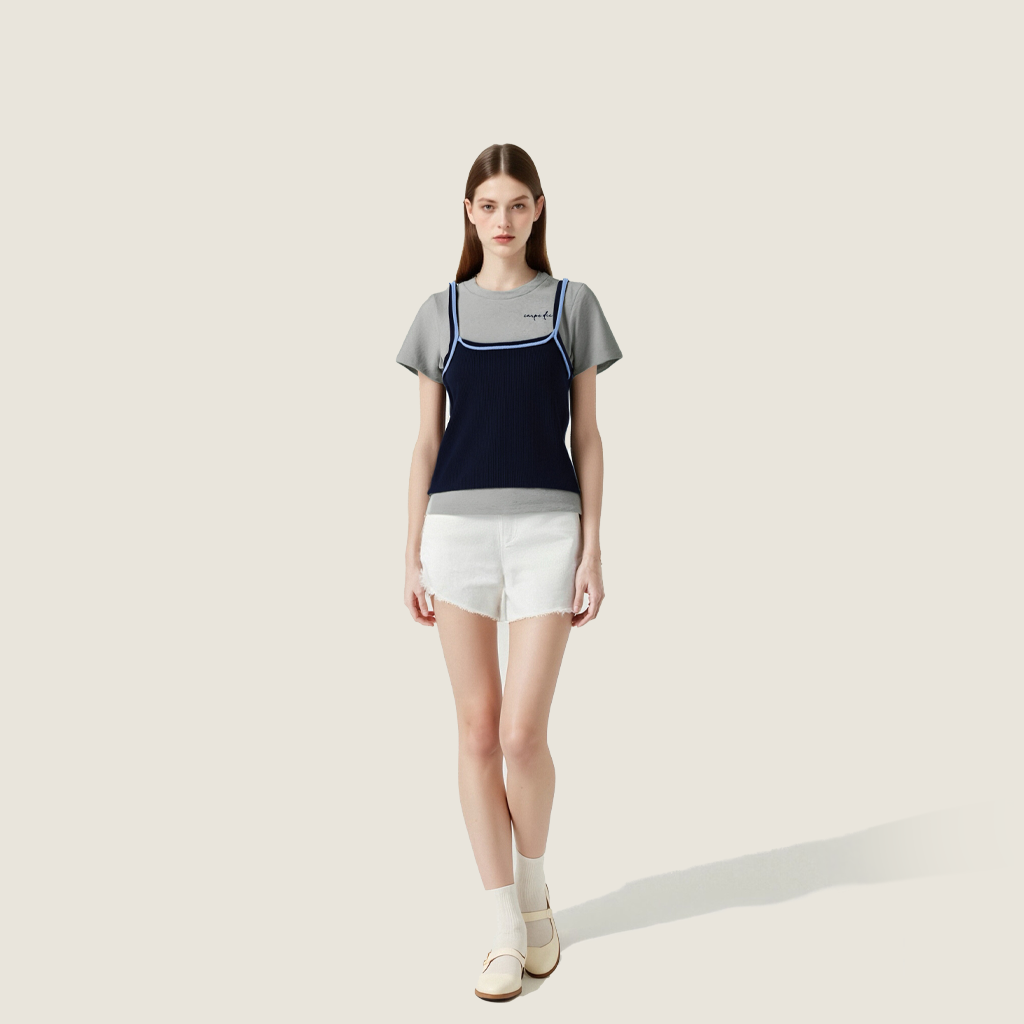 Women's Layered Contrast Color Tank & Tee Trendy Two-in-One Style A10198