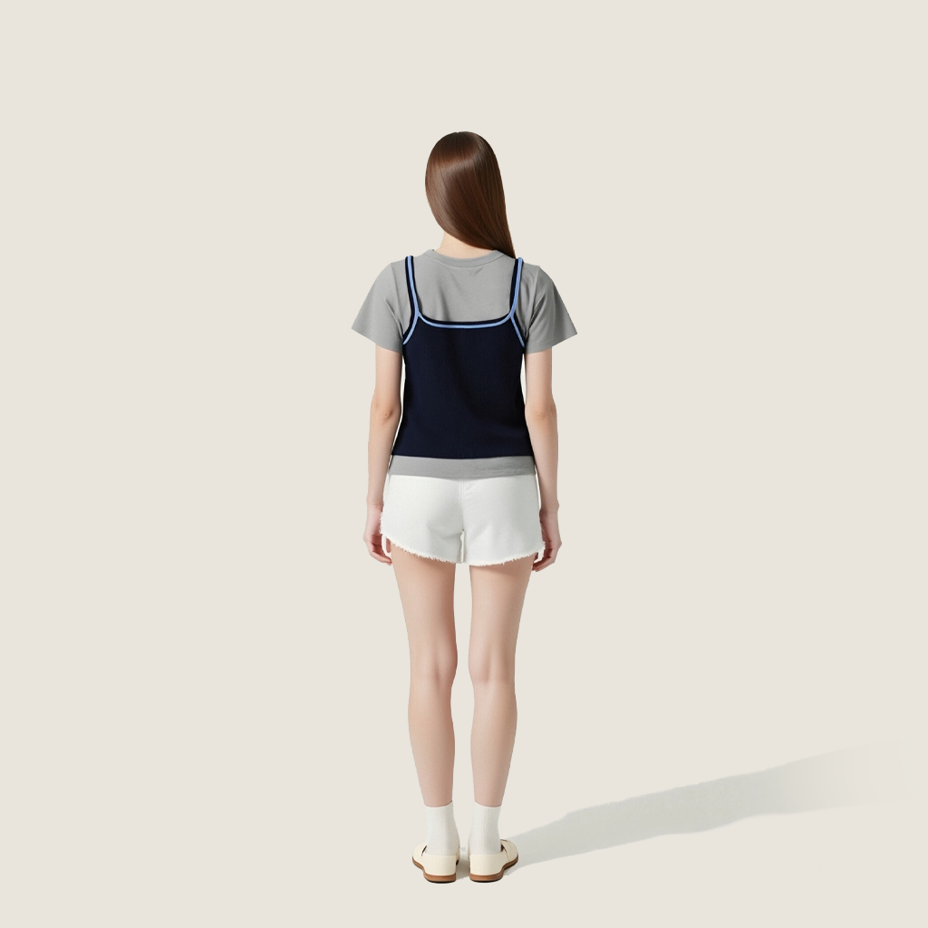 Women's Layered Contrast Color Tank & Tee Trendy Two-in-One Style A10198