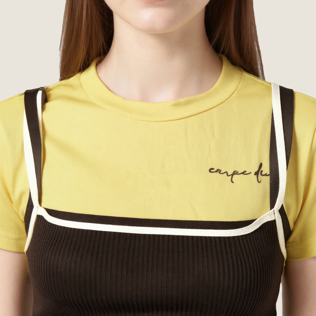 Women's Layered Contrast Color Tank & Tee Trendy Two-in-One Style A10198