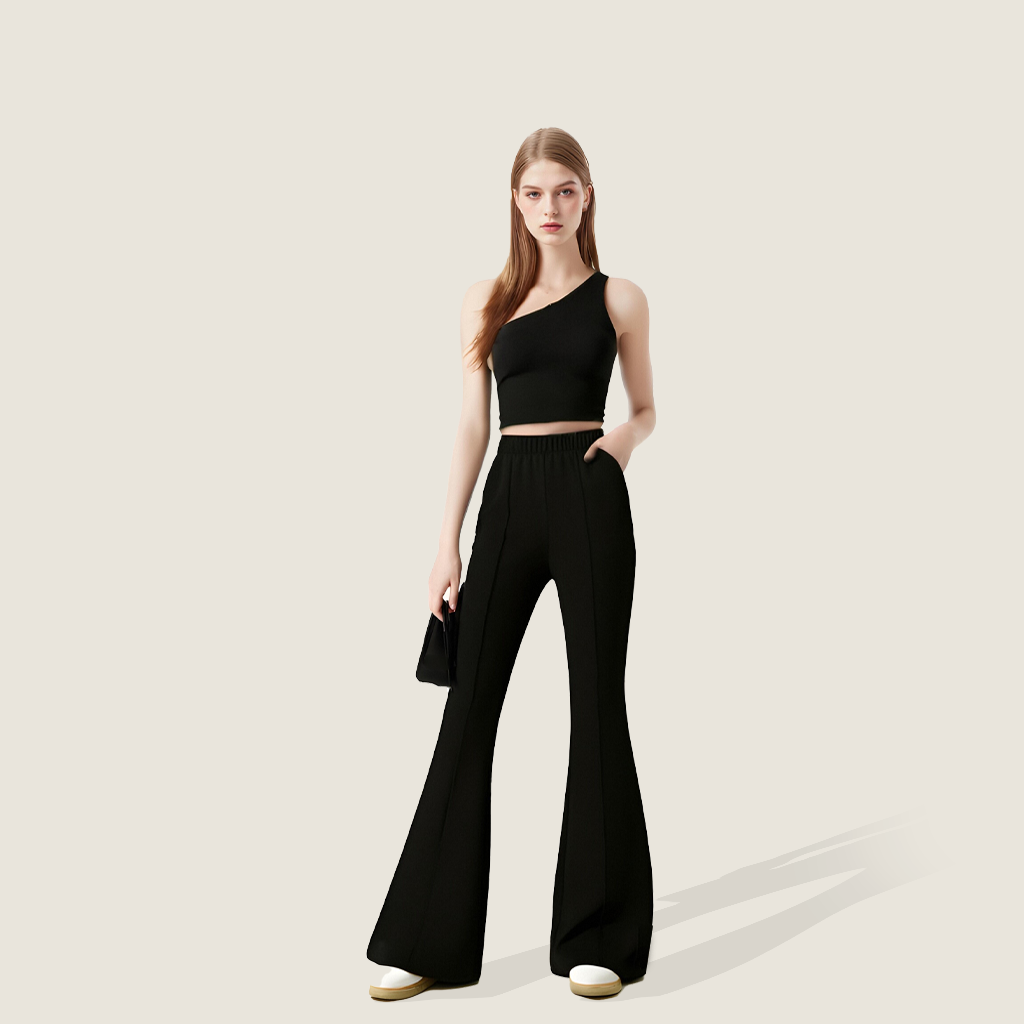 Women's High-Waisted Flare Pants-Sleek & Retro Silhouette A10188