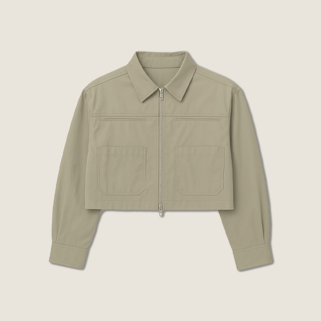 Women's Cropped Zip-Up Jacket with Pockets A10265