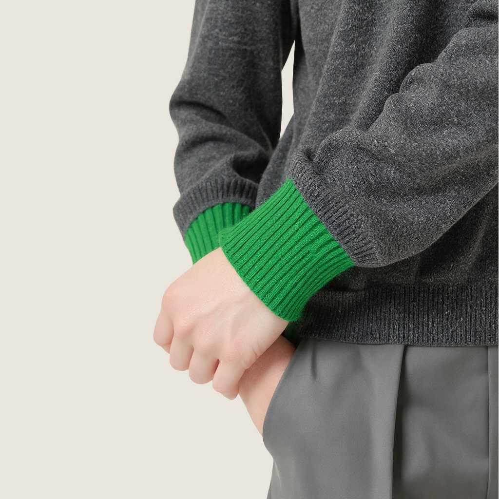 Women's Plain Henley Sweater with Color Contrast Cuffs A10213