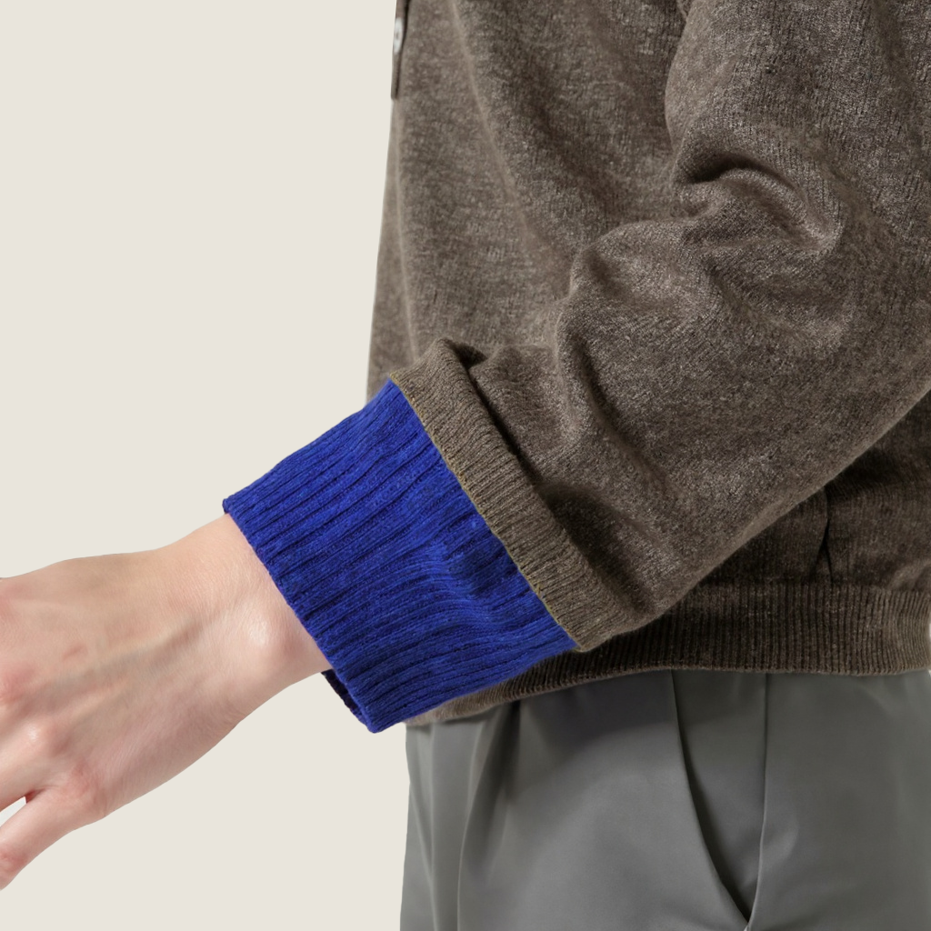 Women's Plain Henley Sweater with Color Contrast Cuffs A10213