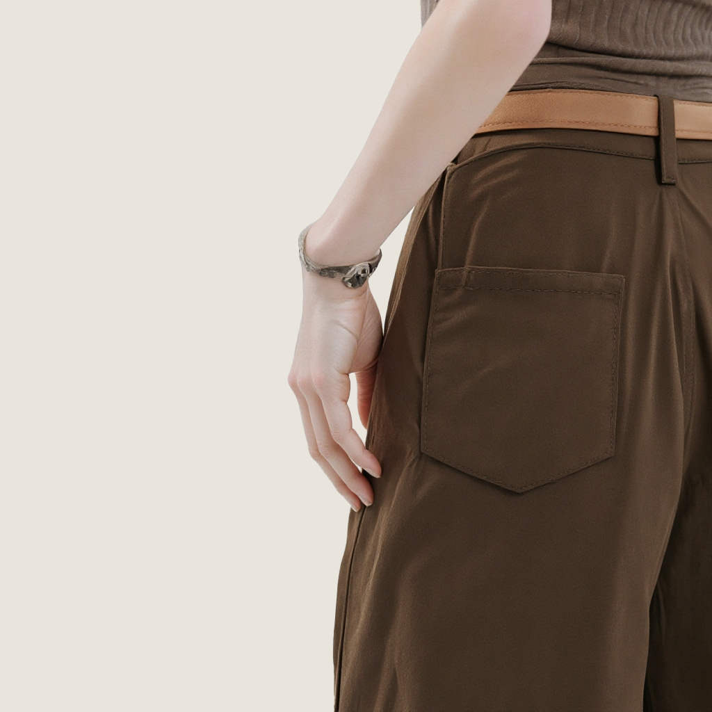 Women's High-Waisted Wide-Leg Trousers with Belt-Elegant & Intellectual Style A10184