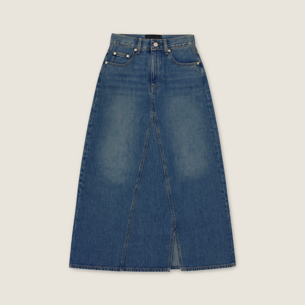 Denim Trim-Detail Mid-Rise Skirt A10089
