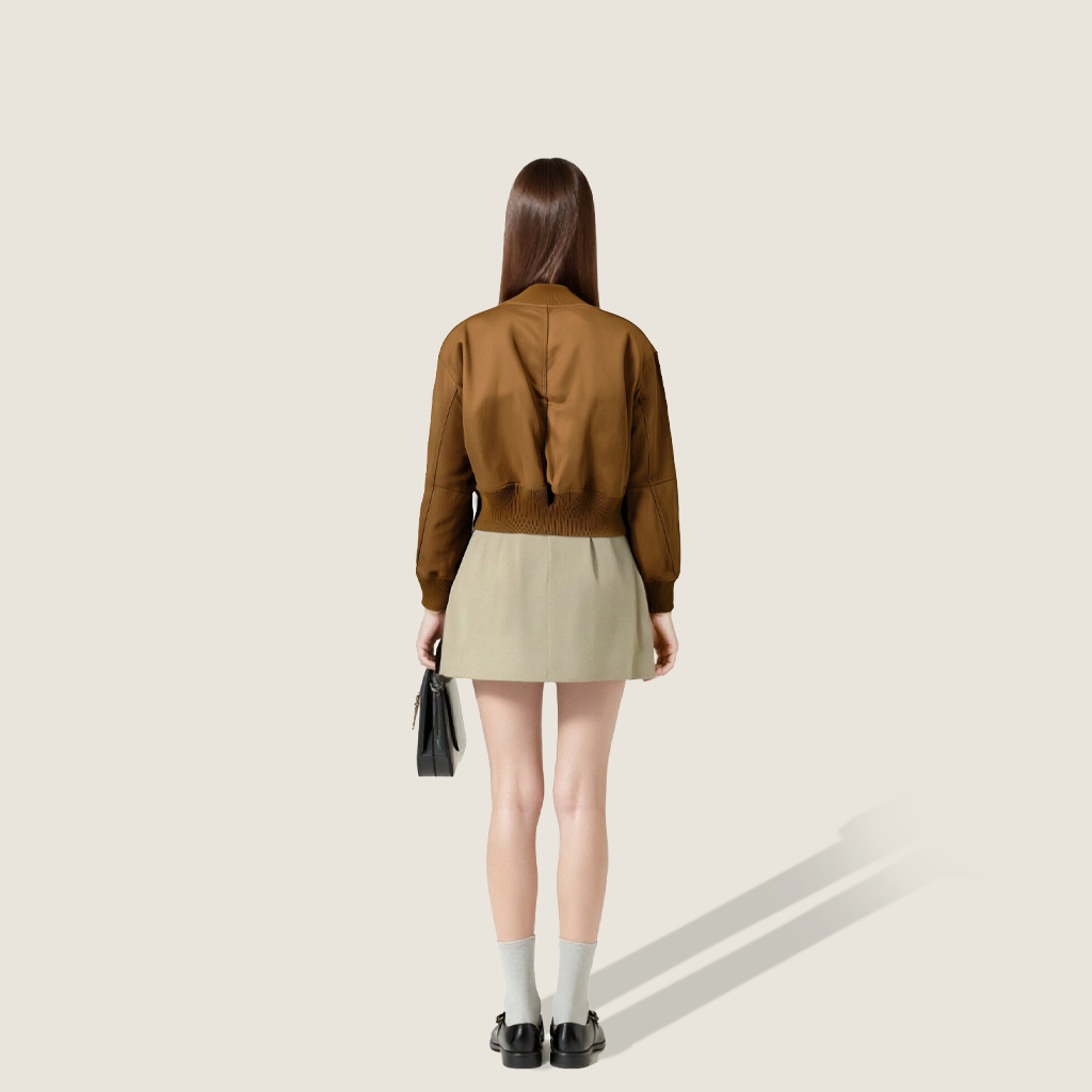 Women's Suede Cropped Bomber Jacket-Trendy Button-Up Casual Outerwear A10206