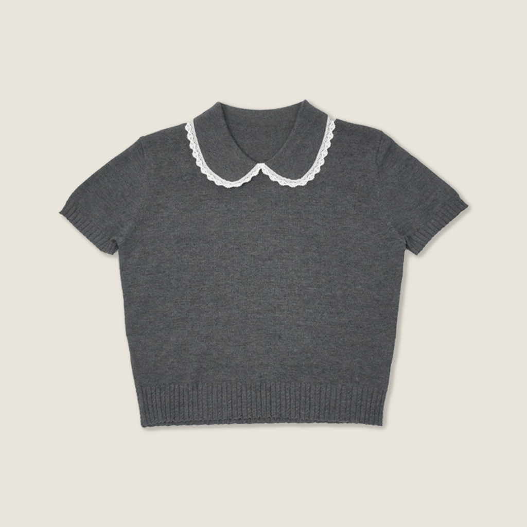 Lace-Collar Knit Top A10018