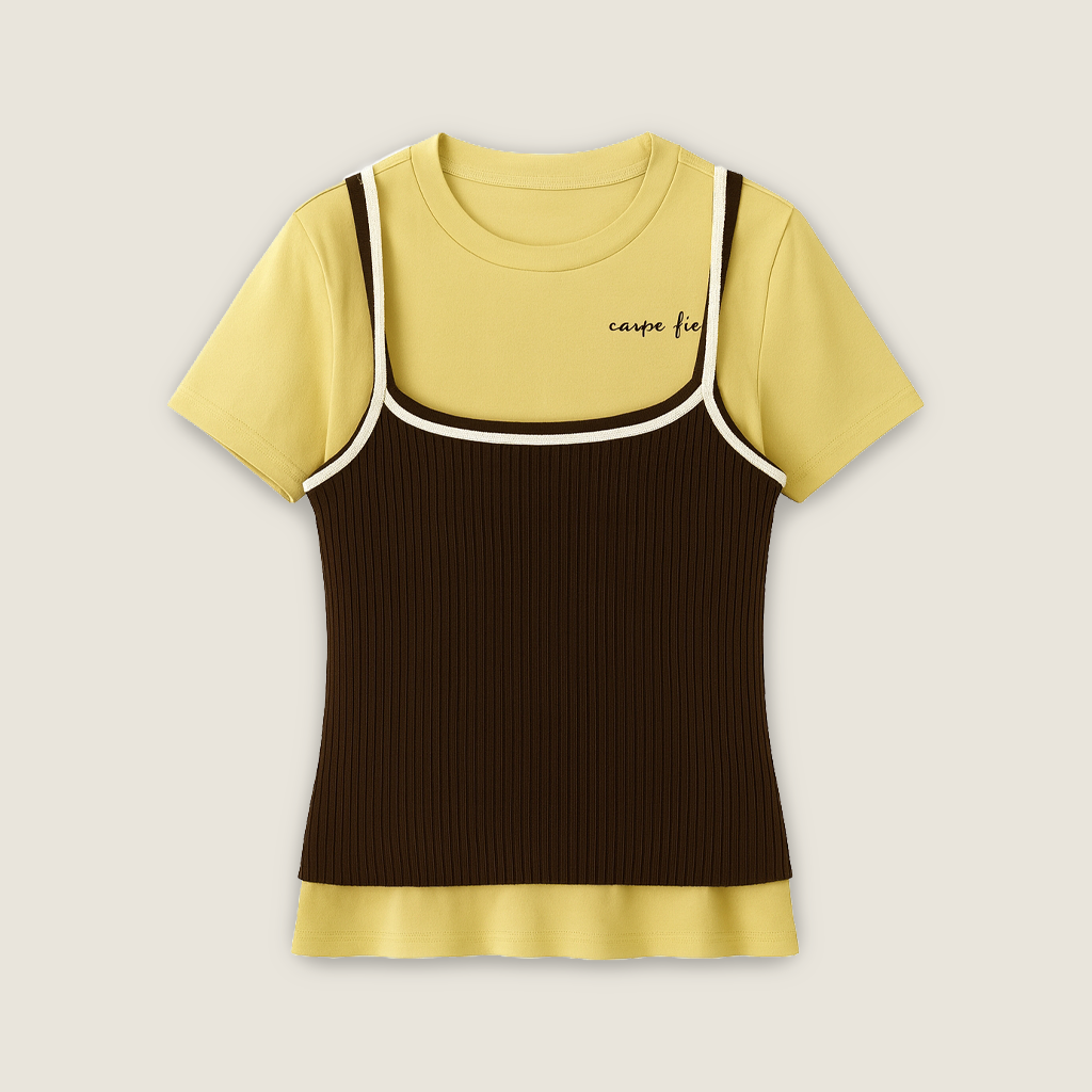Women's Layered Contrast Color Tank & Tee Trendy Two-in-One Style A10198