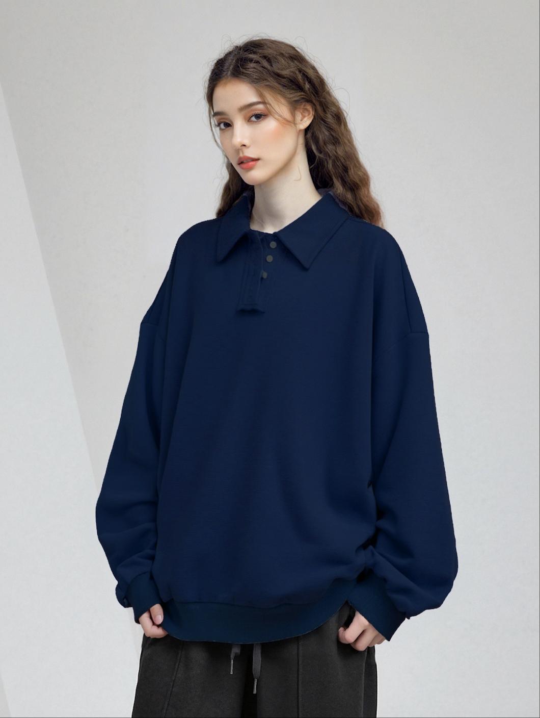 Polo Collar Long-Sleeved Top A10029