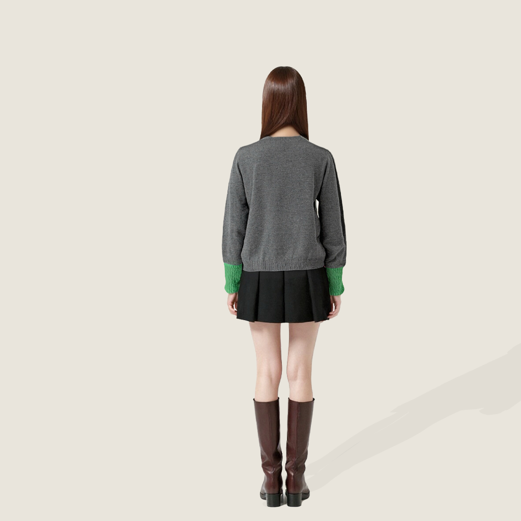 Women's Plain Henley Sweater with Color Contrast Cuffs A10213