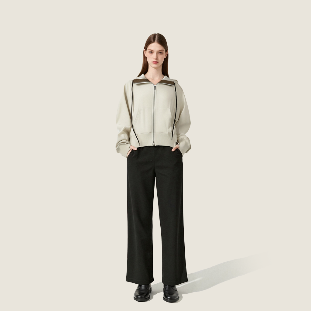 Women's Casual Long Sleeve Drawstring Cropped Zip-Up Hooded Sweatshirt A10240