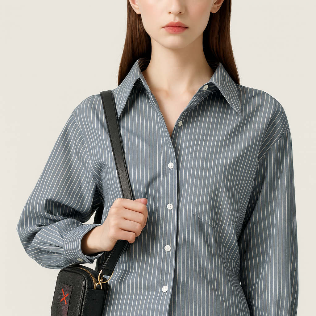 Women's Elegant Striped Button-Down Shirt Trendy Long Sleeve Collared Top A10042