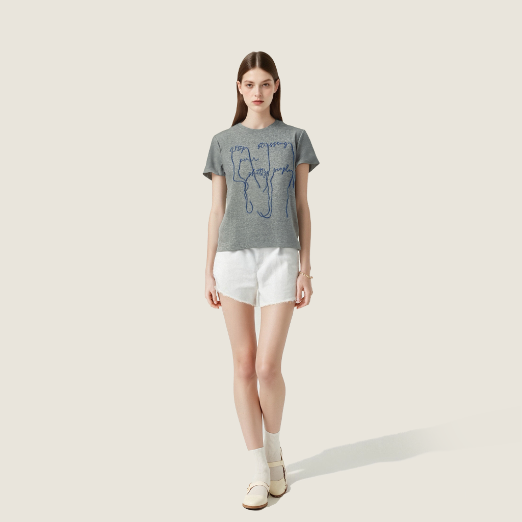 Women's Embroidered Letter Short Sleeve T-Shirt Simple Casual Style A10199
